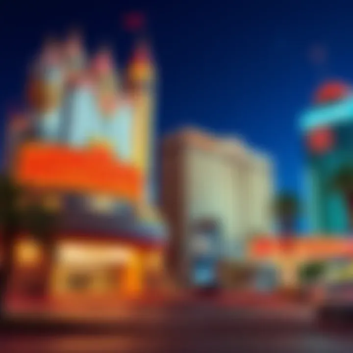 A view of three hotels in Las Vegas: Excalibur, Harrahs, and LinQ, showing their entrances and surroundings.