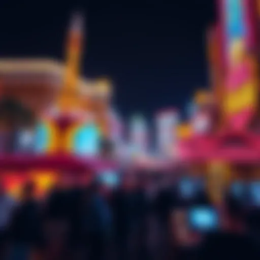 Bright lights and bustling crowds on the Las Vegas Strip at night, showcasing hotels and casinos.