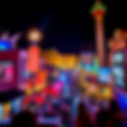 Bright lights illuminate the Las Vegas Strip with crowds of people enjoying the nightlife and casinos.