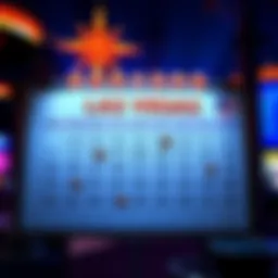 A calendar showing key dates for tier multipliers in Las Vegas, with casino icons and bonus point graphics.