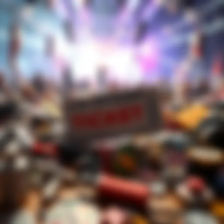 A single ticket left on a chaotic event table surrounded by discarded items and excitement.