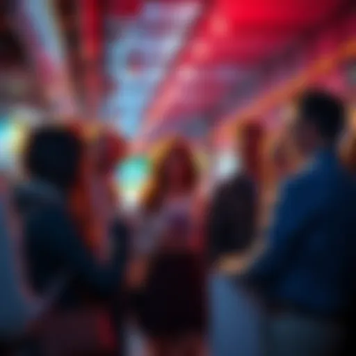 A group of people discussing and sharing news updates in a lively setting