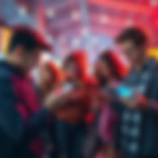 A group of people sharing discount codes and savings tips through their mobile devices.