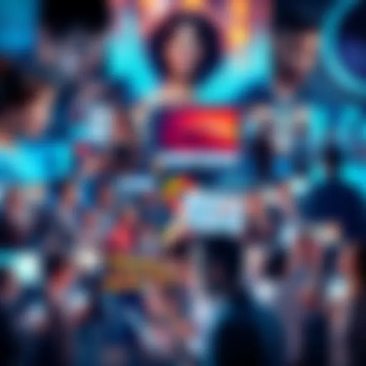 A collage showing people engaging with various trends in the Wen community, with charts and digital graphics in the background