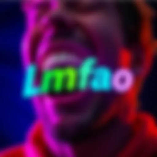 Laughing expression with Lmfao text A person laughing joyfully with the text Lmfao in bright colors