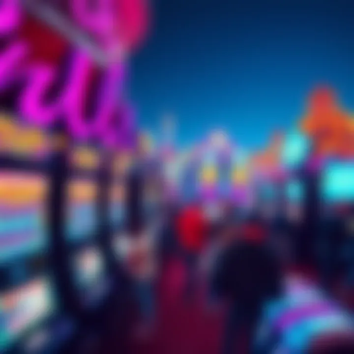 A vibrant scene of players enjoying a day in Laughlin's casinos with bright slot machines and lively atmosphere