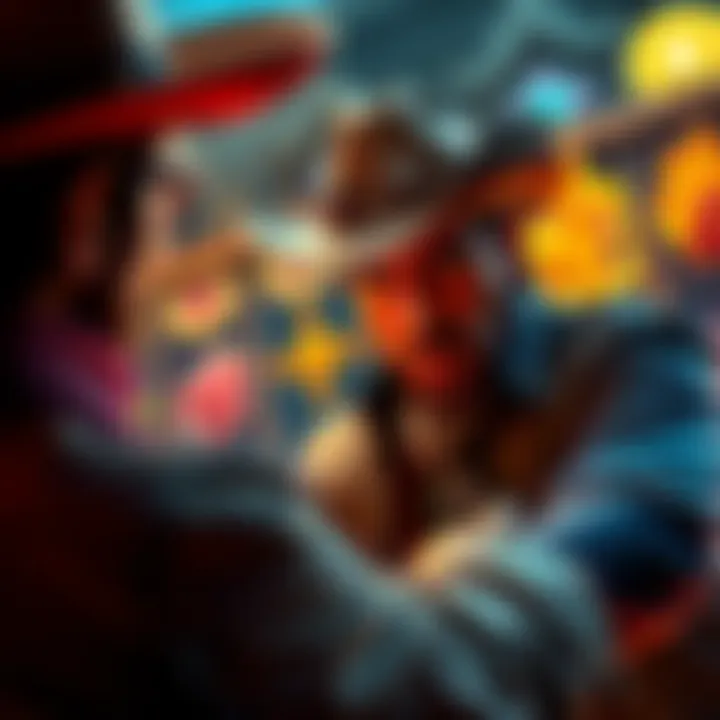 A player exploring the Le Cowboy game, focusing on activating 4 Scatter elements for maximum wins, with highlights of hidden bonuses in the background.