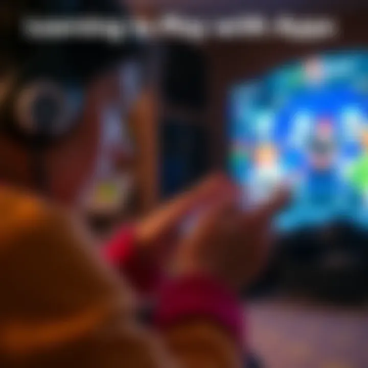 A person using a smartphone to explore learning apps for gaming.