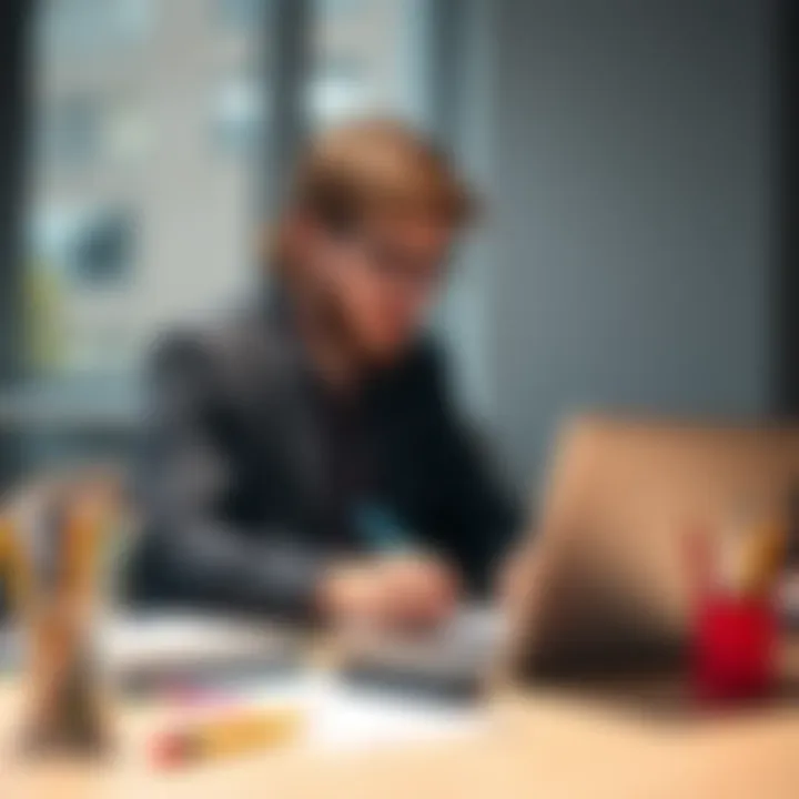 A person sitting at a desk with a laptop, taking notes and studying online courses for free skills.