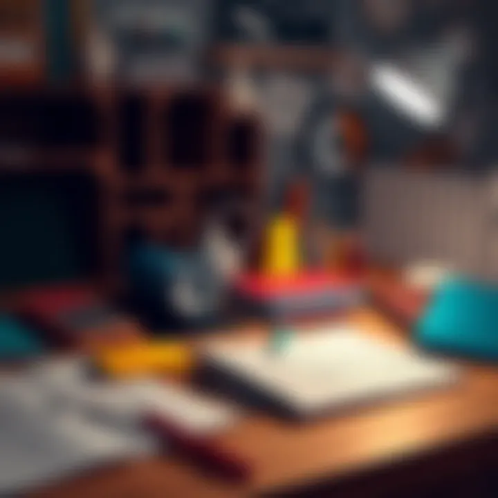 Learning tools on a desk Various free solver tools and learning materials on a desk