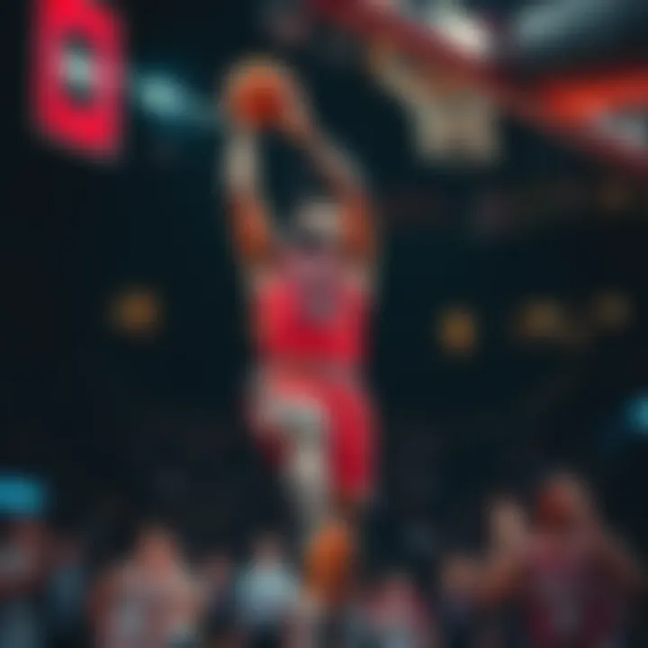 LeBron James making a shot during an NBA game, nearing a career milestone, with fans cheering in the background