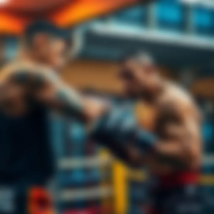 Lerryan Douglas demonstrating Muay Thai techniques while training with Cub Swanson in a gym setting.