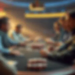 Limit Poker Table A group of players sitting at a Limit Poker table, looking bored while playing cards.