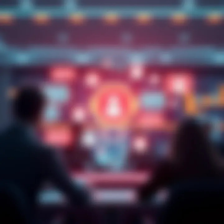 A sleek interface showing a Link-Bot interacting with people online, displaying chat bubbles and links, symbolizing digital communication.