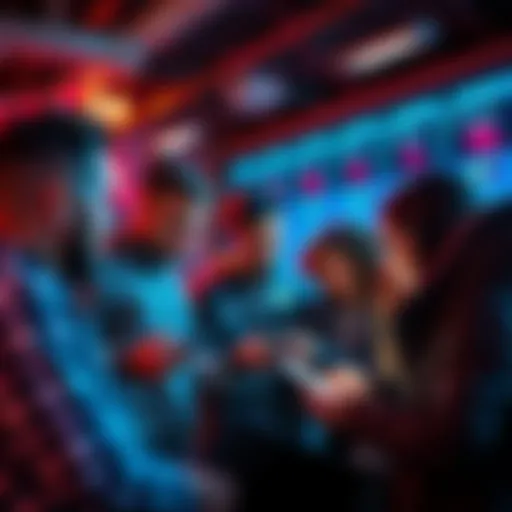 A group of people discussing online betting while sharing links on their devices