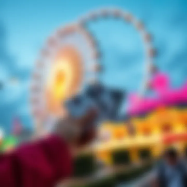 A person handing Linq High Roller tickets to a friend in Las Vegas, with the High Roller Ferris wheel in the background.