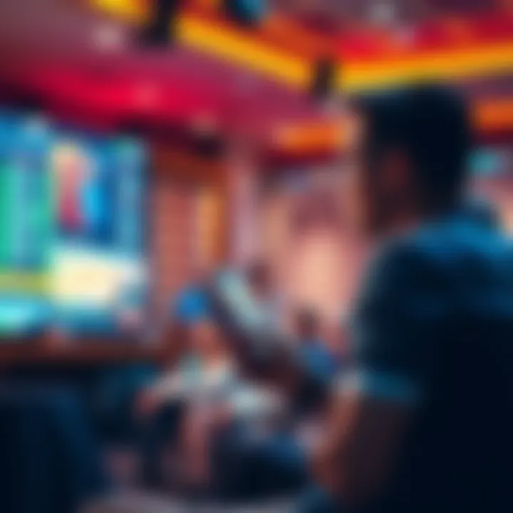 A sports fan placing a live bet on a mobile device while watching a game on TV.