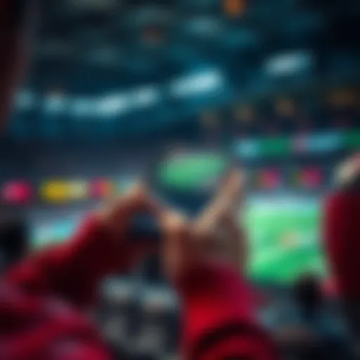 A person placing live bets on a smartphone with sports events displayed on the screen