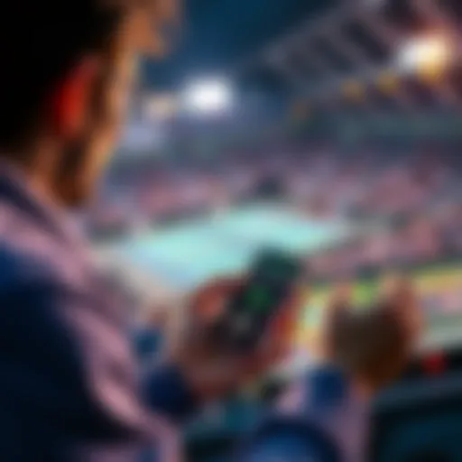 Live Tennis Betting A person placing a bet on a tennis match with a smartphone, showing excitement and focus.
