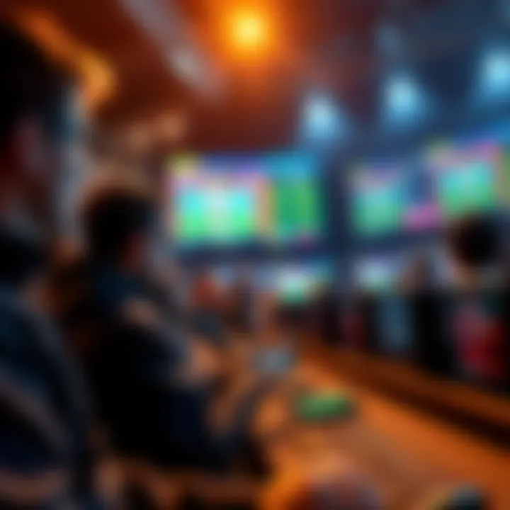 People engaged in live betting with screens showing real-time game updates and odds