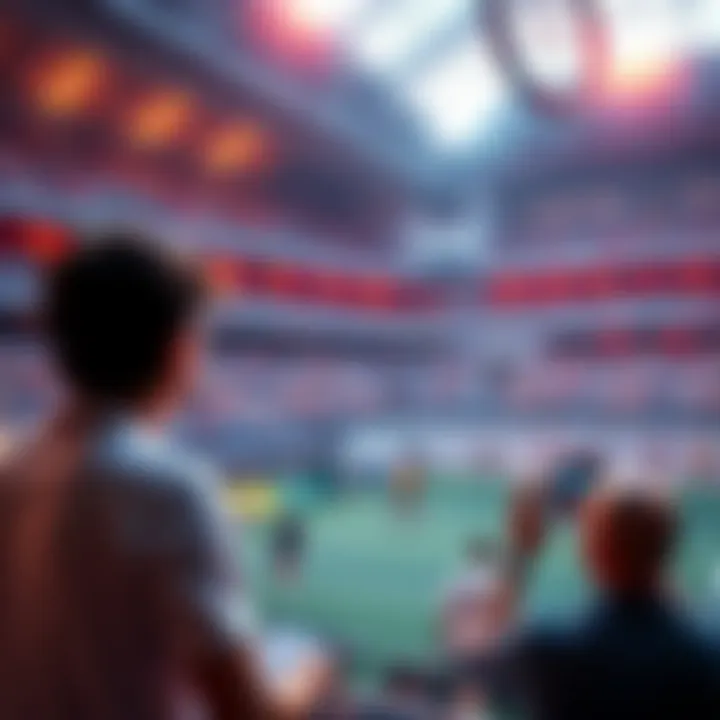 A tennis match scene showing players on the court with excitement and bettors engaged in live betting activities