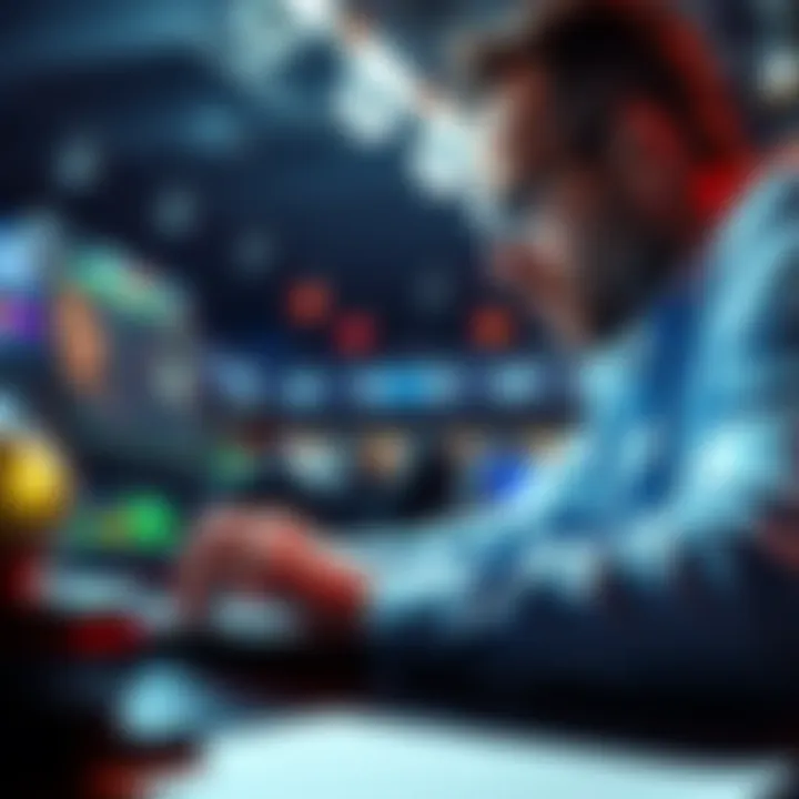 A person analyzing live betting odds on a laptop, focusing on positive odds and strategies for winning.