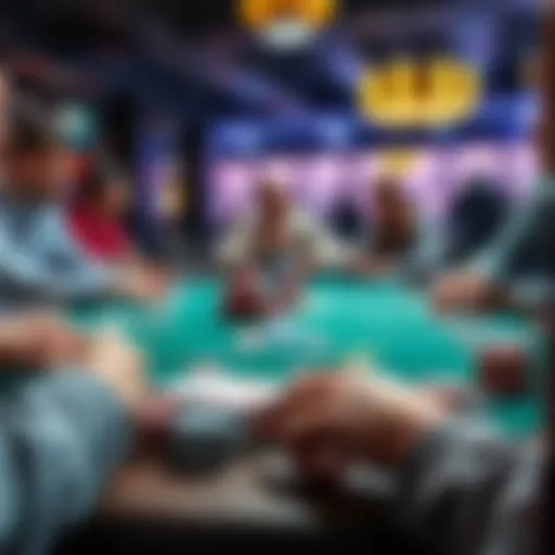 A poker table with players engaged in a 1/2 live cash game, showing cards and chips, highlighting a player holding pocket eights.