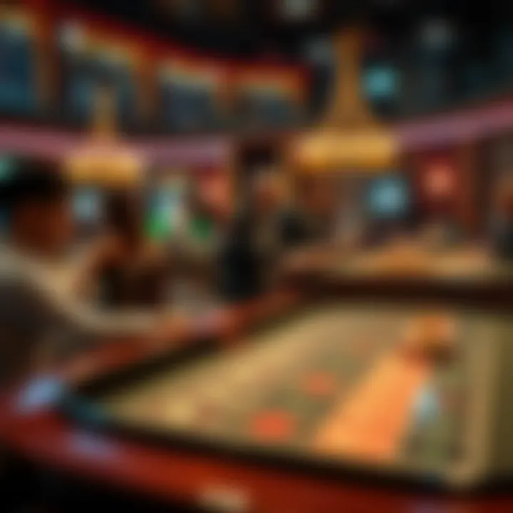 A vibrant live casino games table with a dealer and players engaged in a game, showcasing thematic elements and excitement.