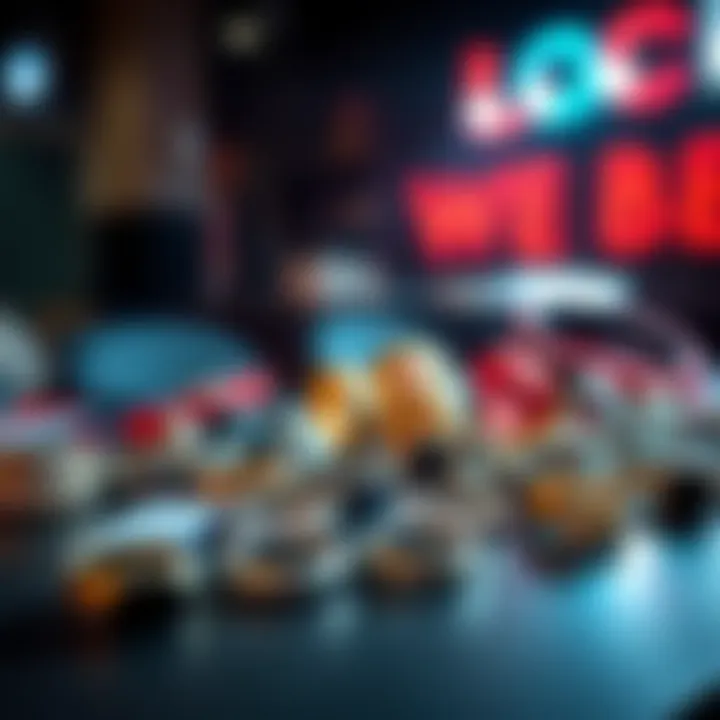 A collection of various ring and bracelet passes displayed on a table, showcasing their unique designs and features for live events.