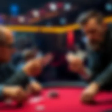 Live Poker Game with Players Two players engaged in a tense live poker game, one holding JJ and the other AA, with poker chips and cards visible on the table.