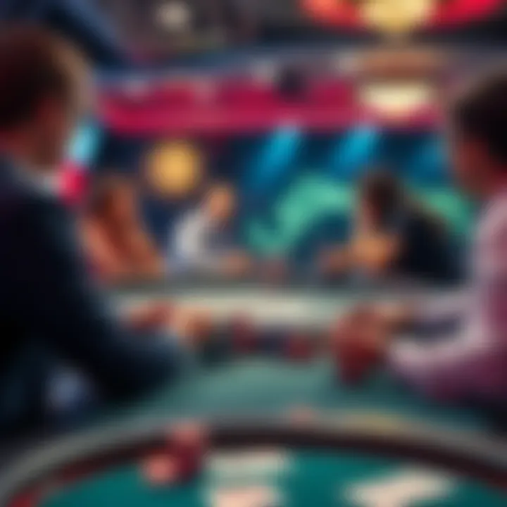 A live poker game in progress with players around a table focusing on their cards and chips.
