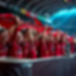 A crowd of Liverpool FC fans celebrating with scarves and jerseys, showing excitement for the upcoming game.