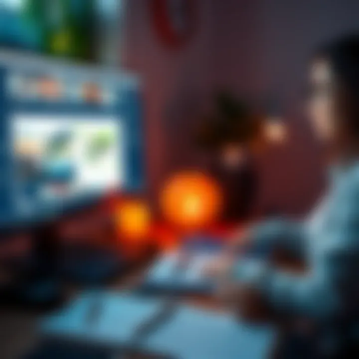 A person analyzing different content on a computer screen, with notes and a coffee mug nearby, focusing on localization strategies.