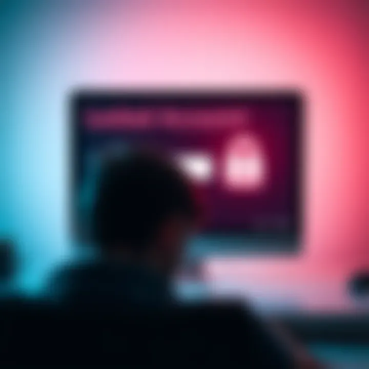 A computer screen displaying a locked account message, indicating access is denied. There's a frustrated person looking at the screen.