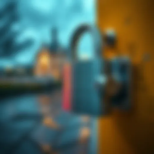A detailed view of a shiny padlock secured on a gate, representing security and secrecy.