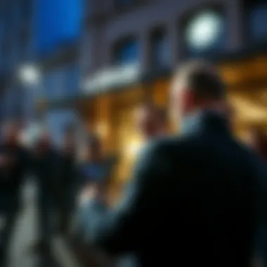 A spokesperson for the Lodge gives a statement to the media outside the building after a police raid, surrounded by reporters and cameras.