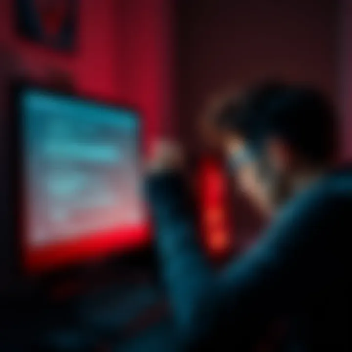 A person frustrated while trying to log into a website on their computer with error messages displayed on the screen.