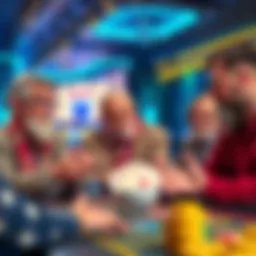 Long-term players discussing bonuses A group of long-term players expressing concerns about low bonuses and high rollover requirements in a casino setting