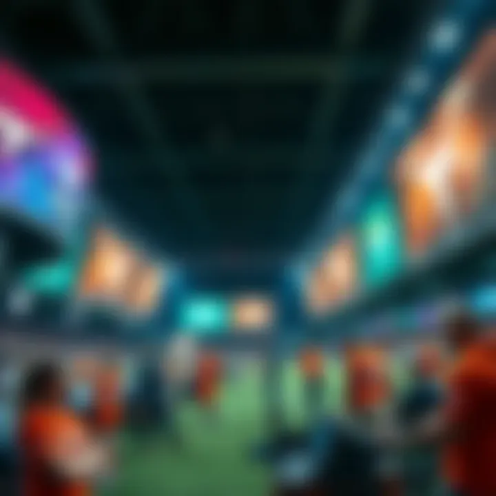 A sports betting scene focused on Longhorns with people placing bets and promotional banners in the background.