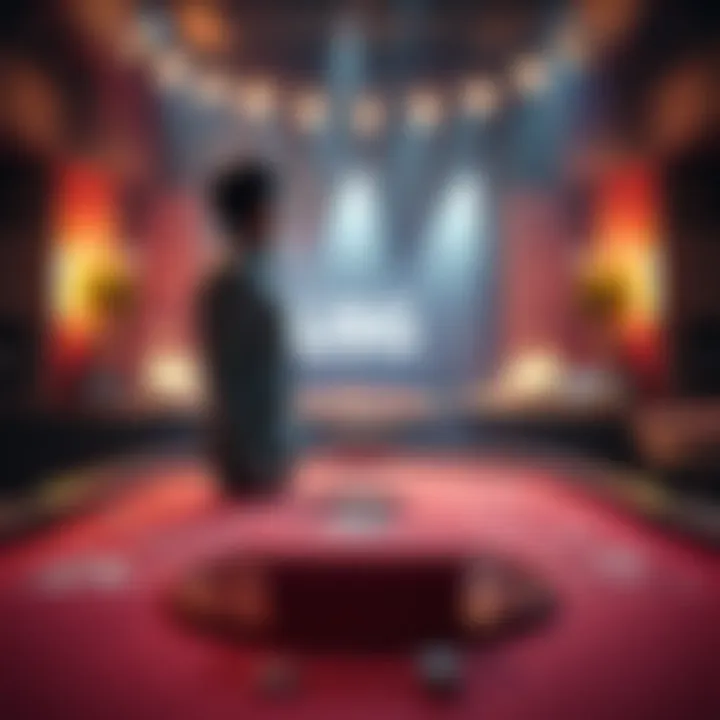 A person stands nervously at a betting table, contemplating a risky move with no money at stake, capturing the tension of the moment.