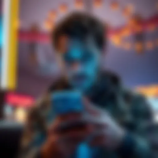 A concerned Ceasars Visa cardholder looking at their phone with a shocked expression after noticing missing reward points before a trip to Las Vegas.