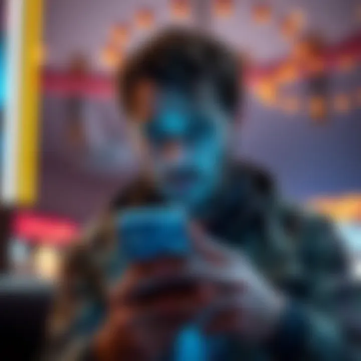 A concerned Ceasars Visa cardholder looking at their phone with a shocked expression after noticing missing reward points before a trip to Las Vegas.