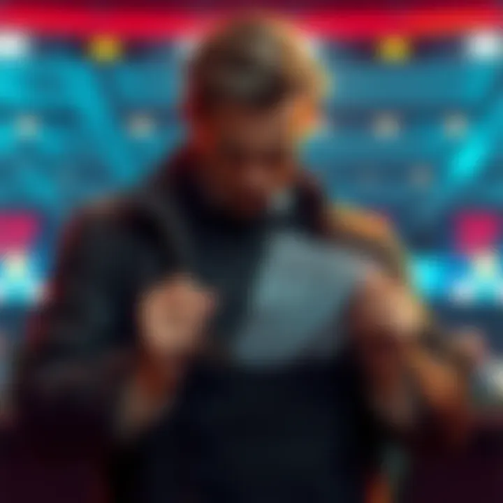 A disappointed man looking at a betting slip with empty pockets, symbolizing a big loss in gambling.