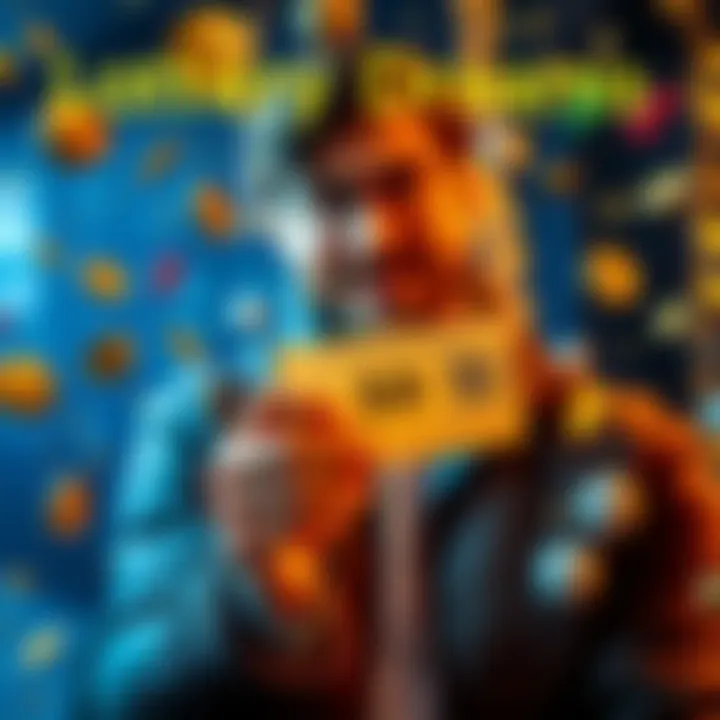 Lottery Dreams A person holding a lottery ticket with a hopeful expression, surrounded by symbols of wealth and dreams.