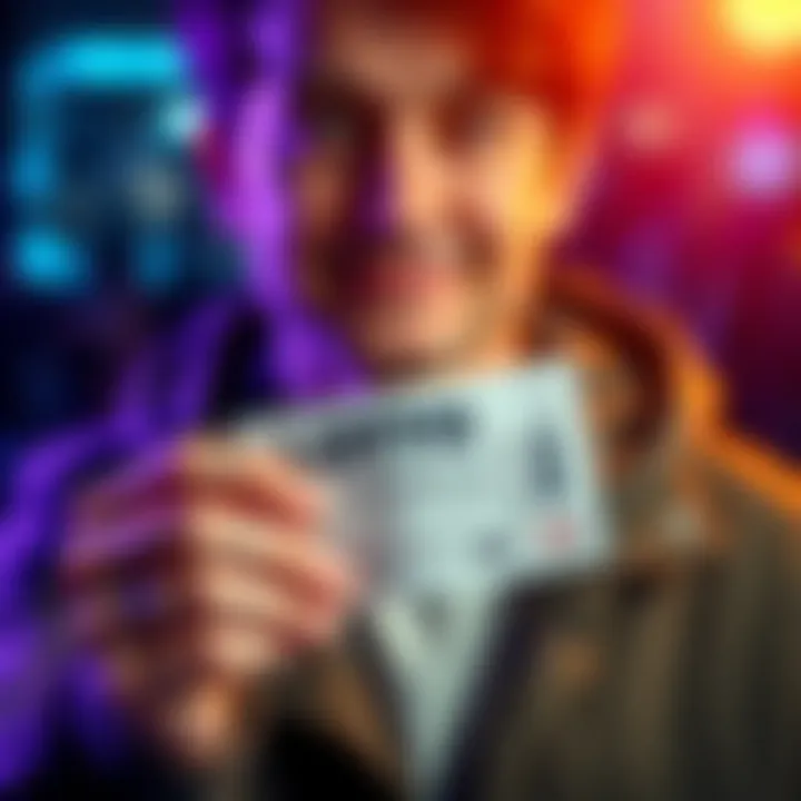 Lottery Ticket A person holding a lottery ticket with a hopeful expression, symbolizing potential winnings.