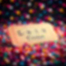 A colorful lottery ticket surrounded by confetti, representing the excitement of playing the lottery.