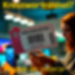 A lottery ticket showing a barcode and a disappointed person looking at a phone screen, indicating a losing status