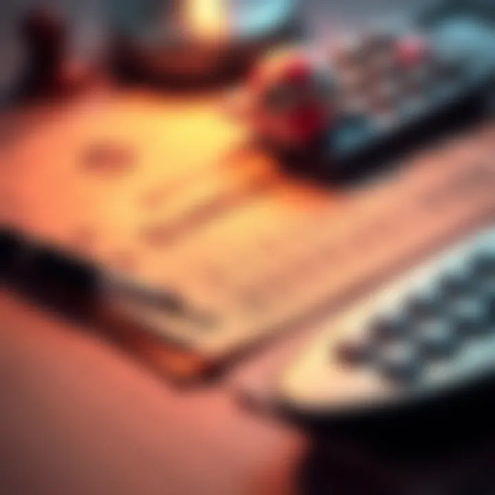 A close-up of a lottery ticket on a table, surrounded by a pen and a calculator, symbolizing luck and strategy for Sunday night winnings.