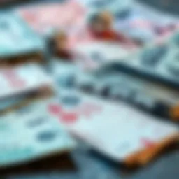 A close-up of lottery tickets and cash on a table, symbolizing lottery wins