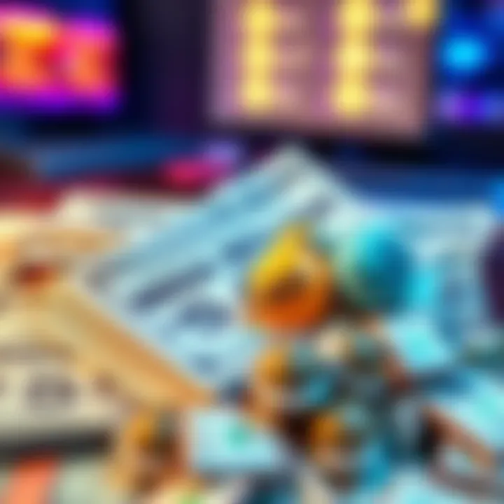 A stack of lottery tickets beside a pile of cash, representing potential wins from Mega Million.